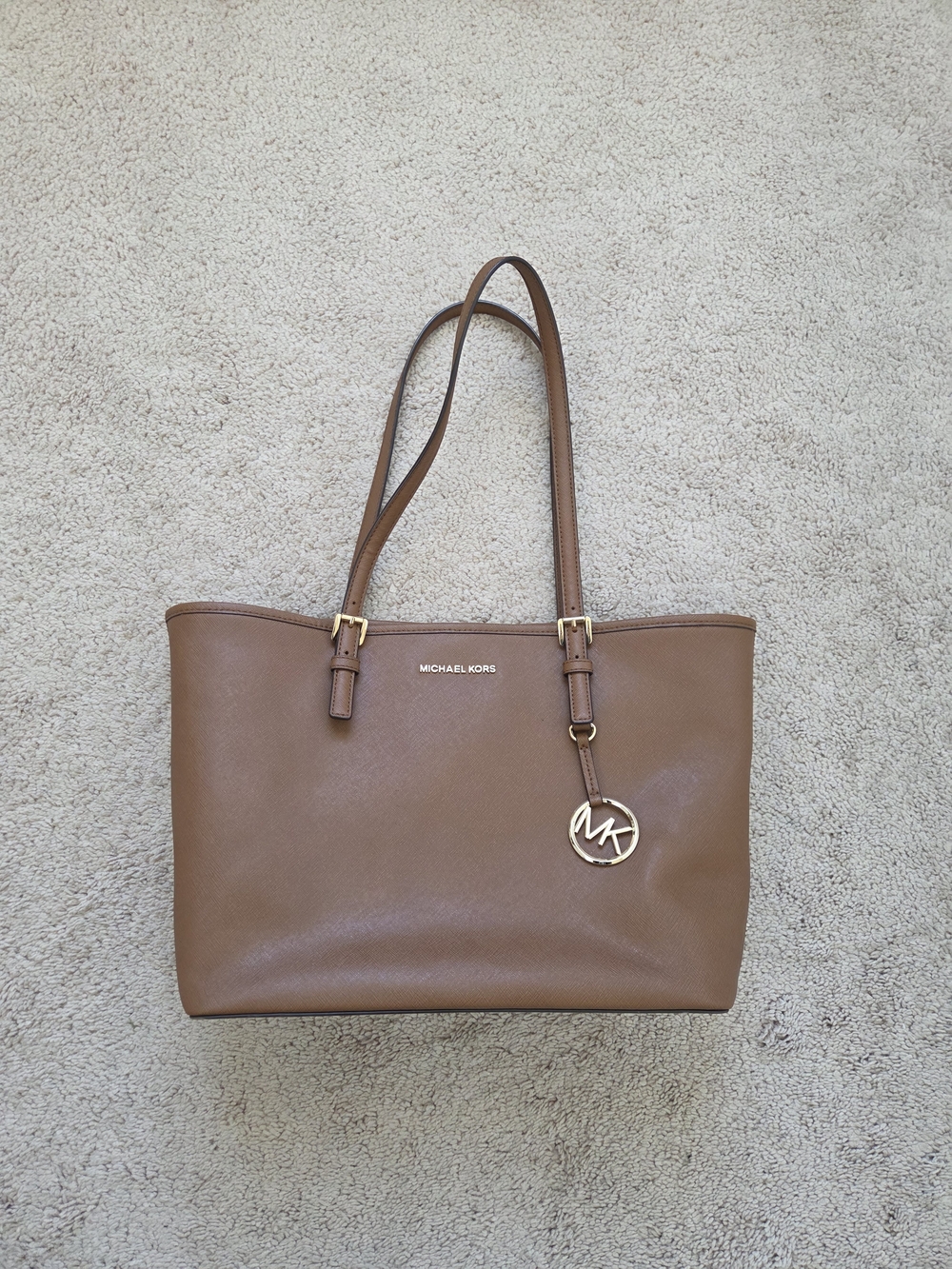 Michael Kors Tan Leather Tote with Gold MK Charm